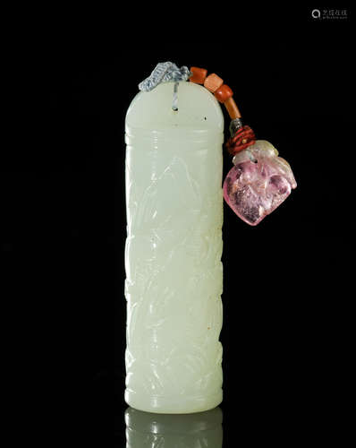 Chinese White Jade Tourmaline Hat Finial