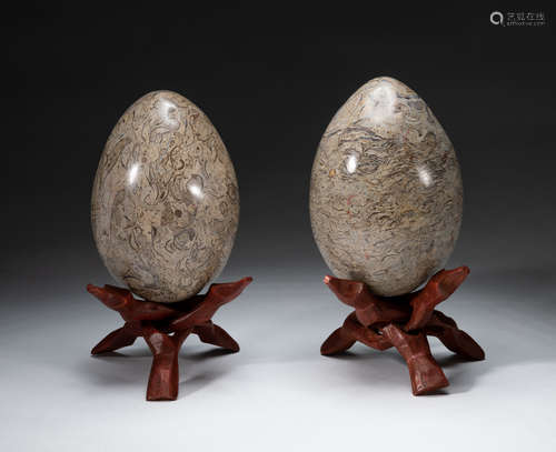 Pairs Dinosaur Fossil Type Egg Table Sculpture