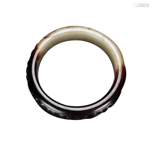 HETIAN JADE BANGLE CARVED WITH DRAGON AND PHOENIX