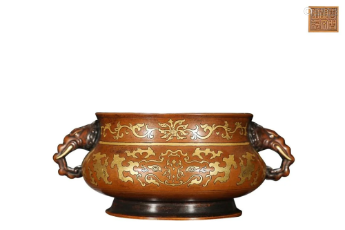 PARCEL GILT COPPER ALLOY CENSER CAST WITH TAOTIE AND