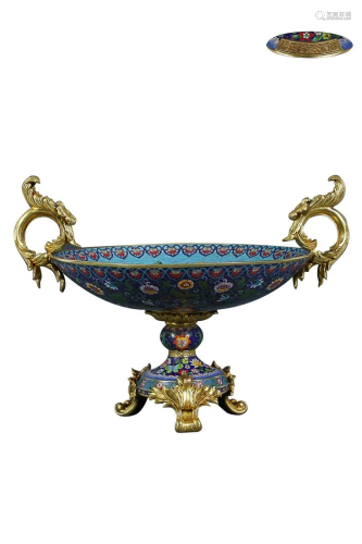 CLOISONNE ENAMEL WESTERN STYLE FRUIT TRAY WITH H…