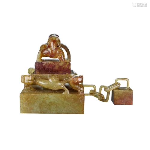 SET OF HETIAN JADE SEALS CARVED WITH CHILONG