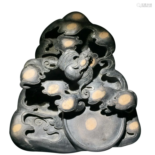 DUAN INKSTONE CARVED WITH BAT AND CLOUDS