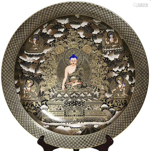 BLACK GLAZED AND GOLD 'THANGKA BUDDHA' CHARGER