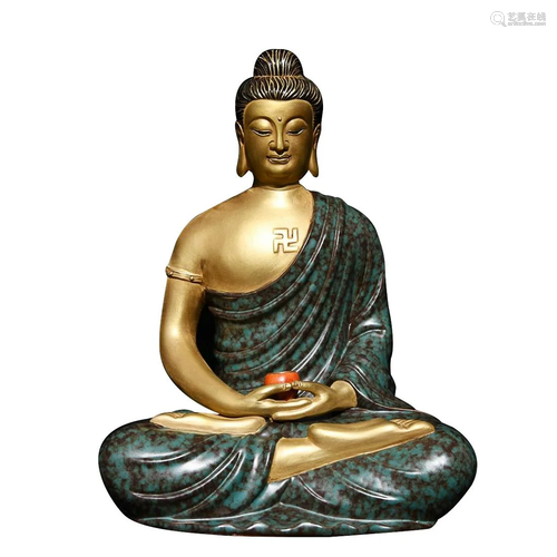 BRONZE GLAZED AND GILT FIGURE OF BUDDHA