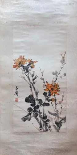 Chinese Ink Color Painting w Red Seal