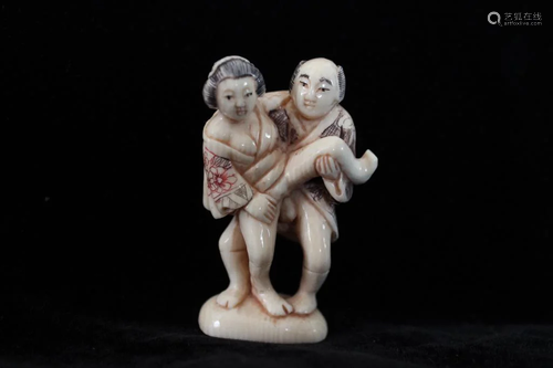 Japanese Erotic Subject Bone Carved Statue