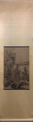 Chinese Ink Color Scroll Painting w Calligraphy