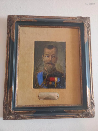 Early 20th.C Russian Nicholas II Oil on Wood