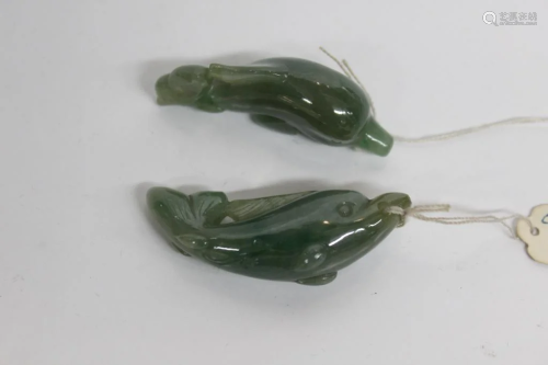 Pair of Chinese Jade Carved Dolphin Pendant