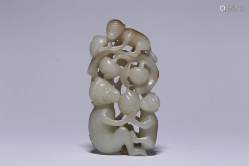 Chinese Jade Carved Monkey and Peach