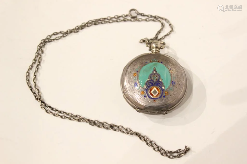 Enamel and Silver Pocket Watch