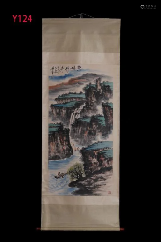 Chinese Ink Color Landscape Scroll Painting