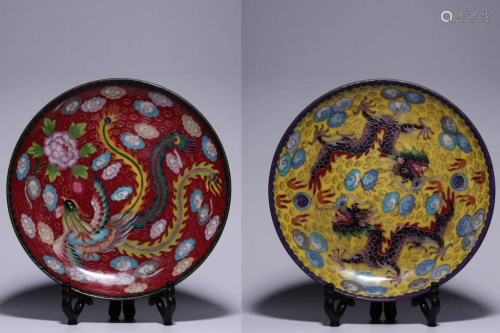 Republican Chinese Cloisonne Plate, Pair