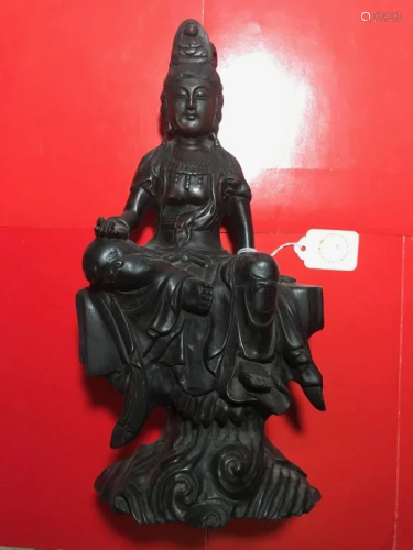 Chinese Zitan Wood Carved Guanyin