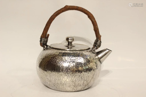 Japanese Hand Tracing Silver Teapot
