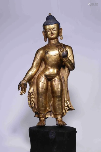 Early Qing Chinese Gilt Bronze Standing Buddha