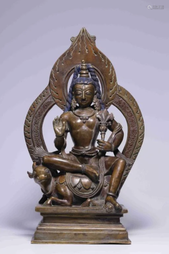 Qing Chinese Bronze Buddha ,Silver Inlaid