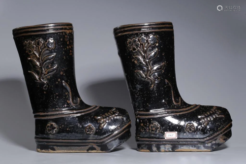 Pair of Chinese Glazed Porcelain Shoes