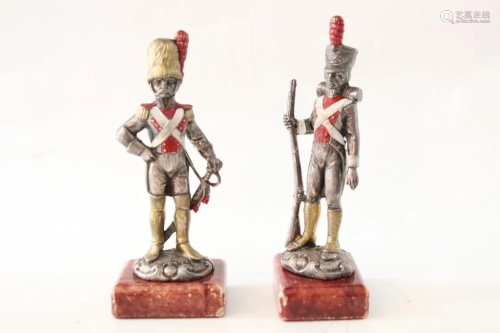 Two Silver Miniature Soldier. Italian .