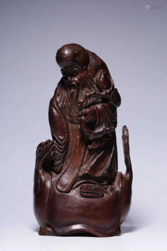 Chinese Bamboo Carved Figurine w Peach