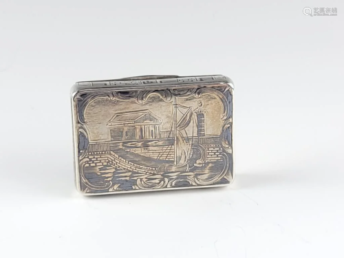 19C Russian Silver Niello Snuff Box 1826