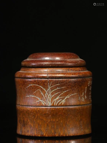 Chinese Hand Carved Bamboo Case w Calligraphy