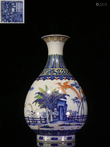 Chinese Hand Paint Blue and White Vase,Mark