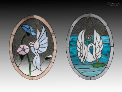 Set Tiffany Style Stained Wall Hanging Glass