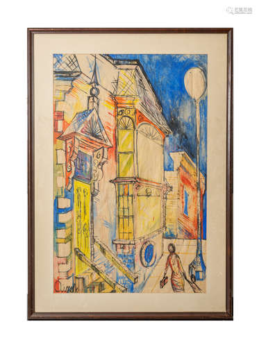 Signed Modern Art Painting of Abstract Street