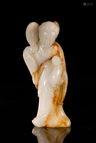 Tall Chinese White Jade Figure
