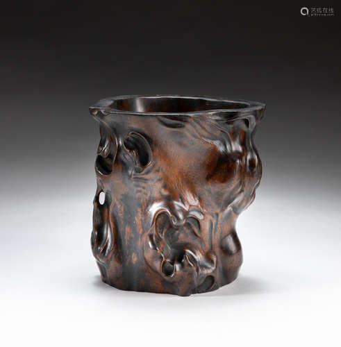 Chinese Old Bark Agarwood Brush Pot