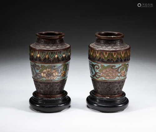 Pairs Japanese Antique Edo Cloisonne Cabinet Jars