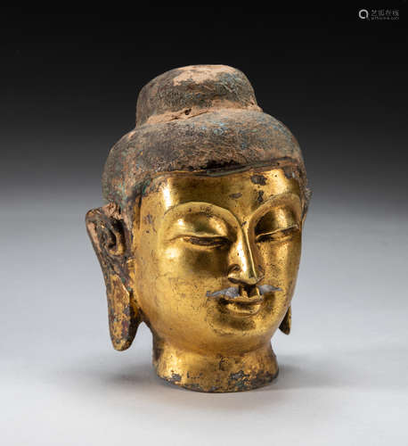 Korean Old Gilt Bronze Buddha Head