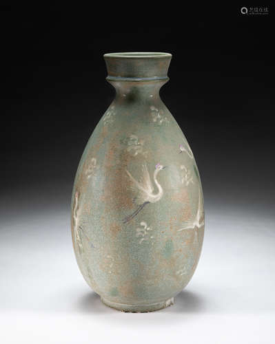 Korean Joseon Type Celadon Glazed Porcelain Vase