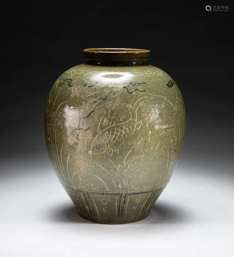 Large Korean Celadon Glazed Water Jar