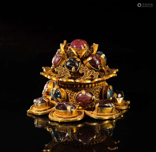 Important Chinese Gold on Silver Censer Top