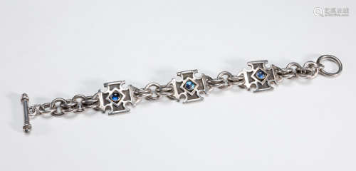 Masonic Cross Sterling Bracelet with Blue Topaz