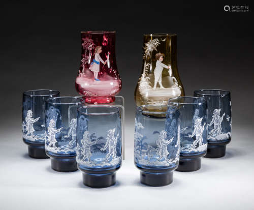 Group Vintage Mary Gregory Art Glass Sets