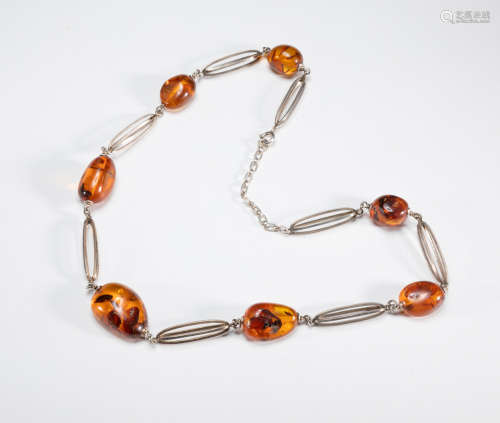 Designed Nature Amber & Silver Necklace