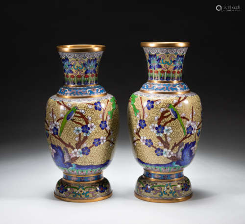 Pairs Chinese Export Cloisonne Cabinet Vases