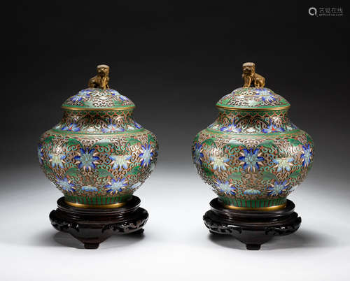 Pairs Chinese Cloisonne Jars W/Cover