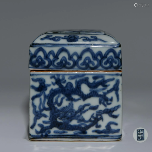 Blue and White Dragon Box Wanli Style