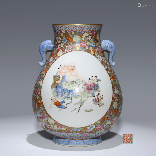 Famille Rose Flower and Figures Jar Qianlong Style