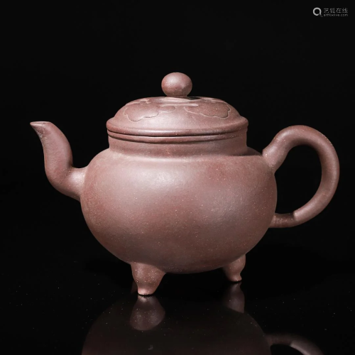 Inscribed Yixing Glazed Tripod Teapot