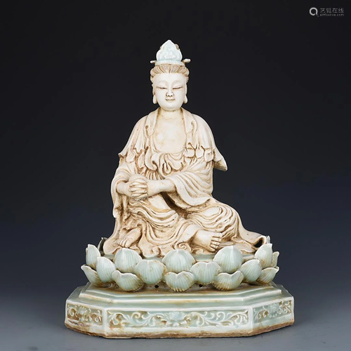 Shadow Green Glazed Lotus Guanyin,Song Dynasty