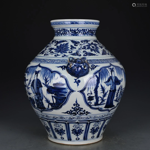 Blue and White Figures and Story Jar,Yuan Dynasty