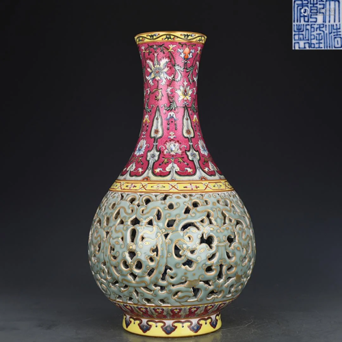 Lavender Grey Glazed Phoenix Vase Qianlong Style
