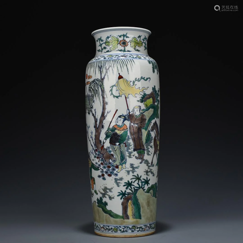 Blue and White Wucai Figures and Story Vase Kangxi