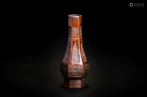 明代 古銅造 獣波紋瓶